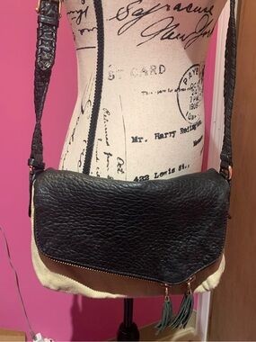 Henri Bendel Black and Cream Crossbody Bag with Braided Strap